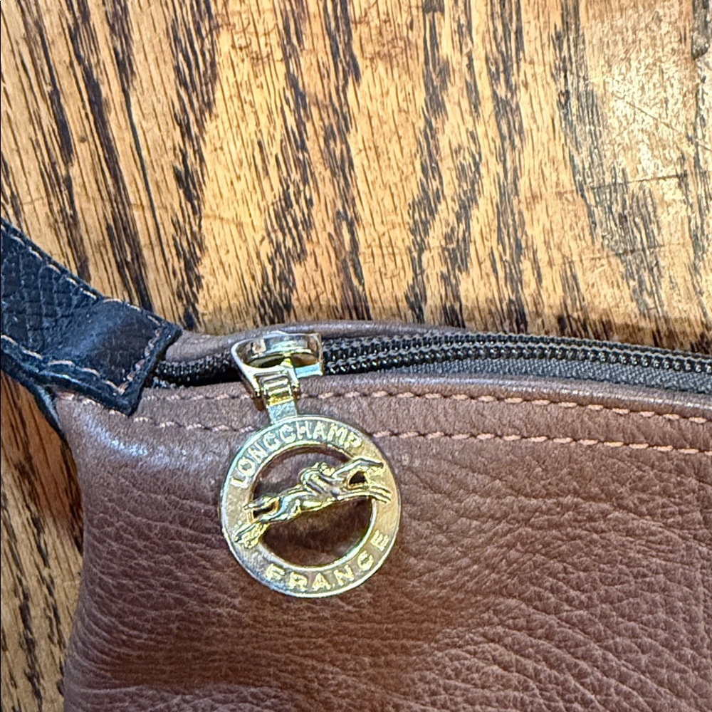 Longchamp Le Foulonné Pebbled Leather Tote — Brown & Black — Made in France - Picture 4 of 7